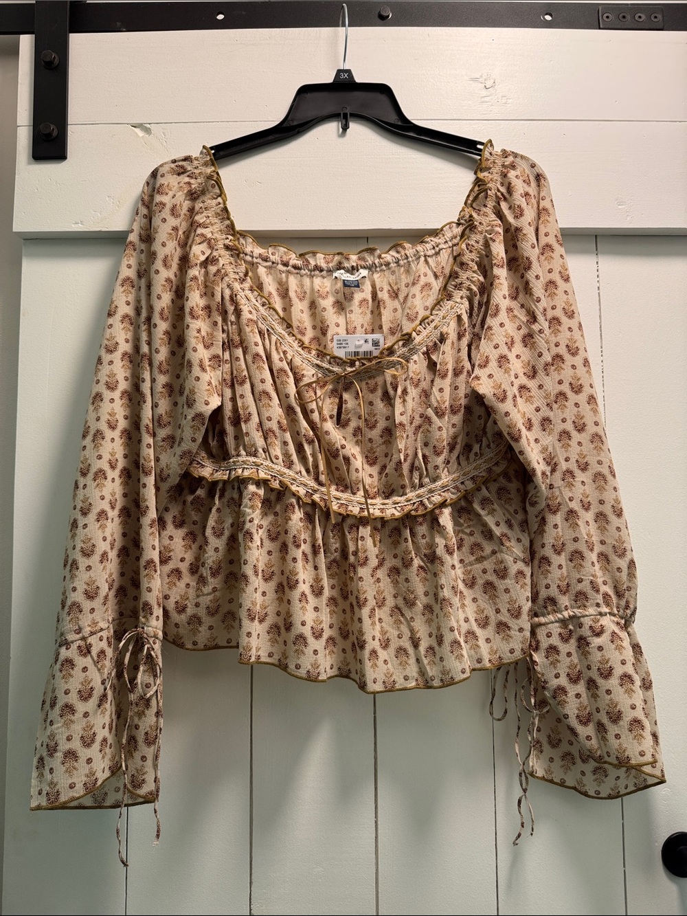 NEW American Eagle Western Boho Top Shirt XL Brown Tan Flower Flowers